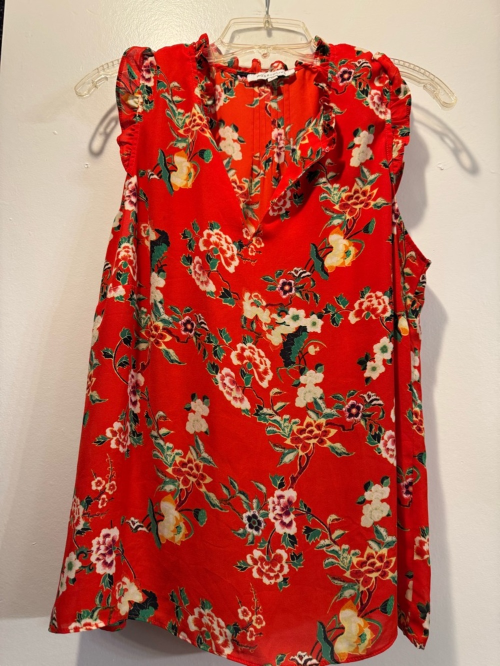 Rose & Olive Red Floral V-Neck Ruffle Sleeve Camisole